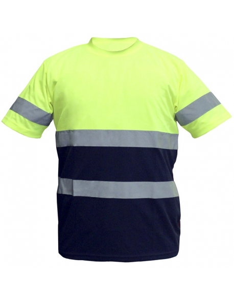 Suéter manga corta cuello redondo con cintas reflectivas tela Dry-Fit, bicolor, Vangard