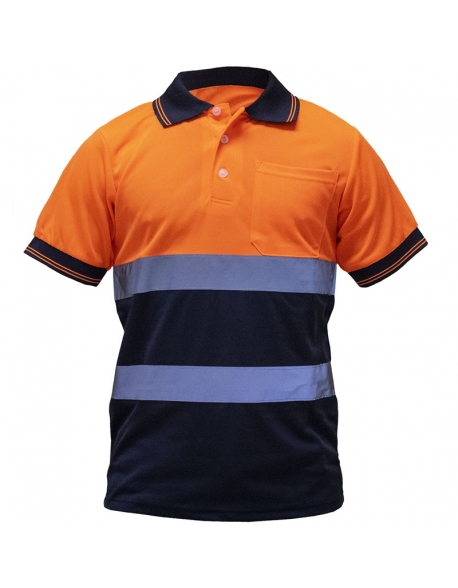 Suéter tipo polo “Dry-Fit” de manga corta con cintas reflectivas, bicolor, Vangard