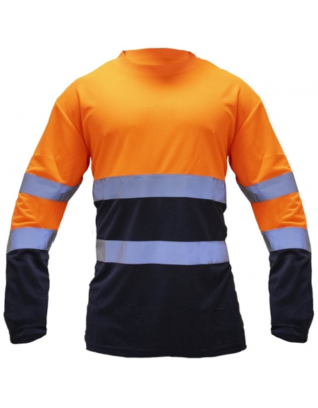 Suéter manga larga cuello redondo con cintas reflectivas tela Dry-Fit, bicolor, Vangard