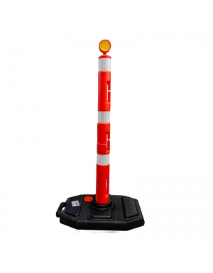 Delineador vial tipo poste con base negra rellenable y cintas reflectivas, Vangard