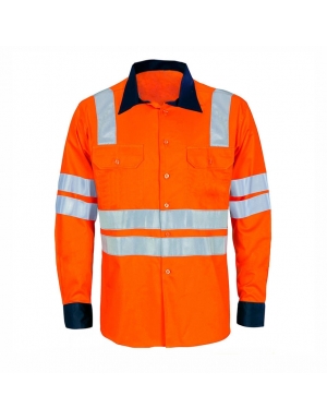 Camisa naranja manga larga con cintas reflectivas, 100% algodón Vangard