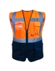 Chaleco bicolor naranja / azul con bolsillos y cinta reflectiva, Vangard